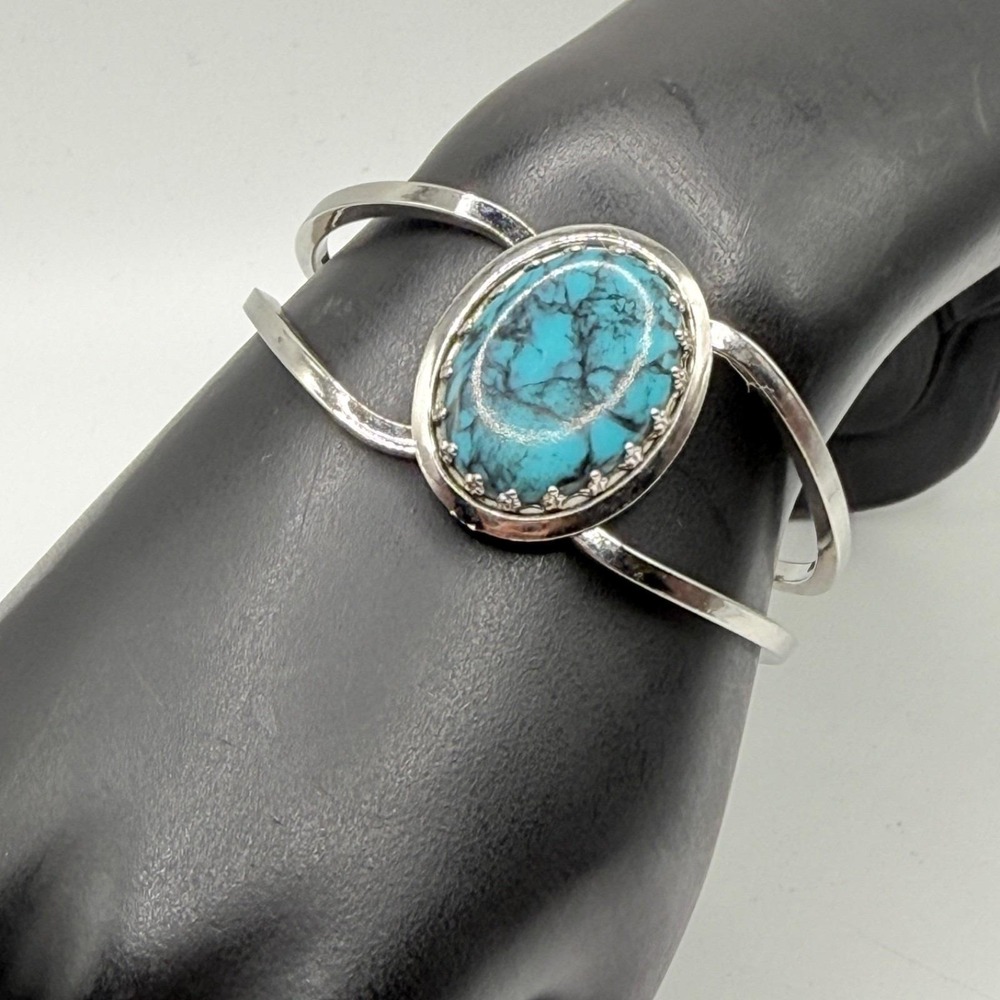 Vintage Southwestern Faux Turquoise Thermoset Hinged Clamper Bracelet 6" MCM